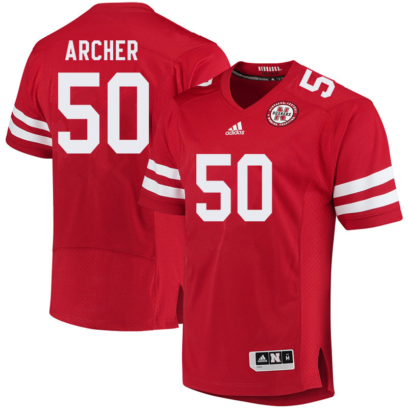 Men #50 Jake Archer Nebraska Cornhuskers College Football Jerseys Sale-Red - Click Image to Close